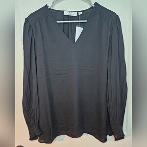 Magaschoni - Black V-Neck Long Sleeve Blouse